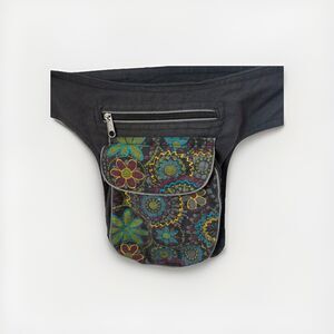 Himalaya Handmade Fanny Pack Hip Bag Black Gray Embroidered Boho Hippie Festival